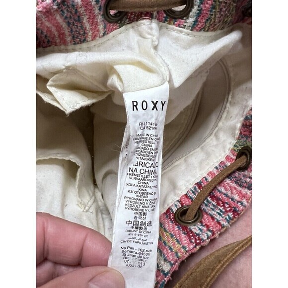 Roxy Women’s Pink Crochet Woven Aztec Southwestern‎ Pastel Mini Drawstring Bag - Picture 10 of 10